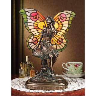 Stained Glass, Tiffany Style, Mushroom Perch Fairy Illuminated Desk 
