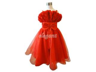 Red Rosette Pageant Wedding Flower Girls Prom Dress Gown Size 3 12 Age 