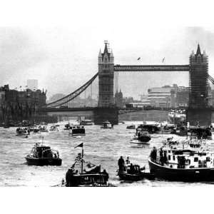 25th Jubilee Year Britannia and Flotilla Under Tower Bridge, Thames 