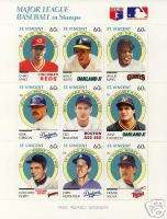 1988 UNCUT 9 STAMP SHEET (TED WILLIAMS, WILLIE MAYS)  