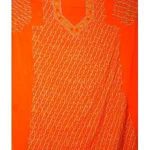  Orange Lukhnavi Chikan Suit with All Over Embroidery 