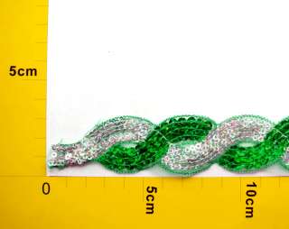 Z386 12 Green Silver Sequin Scalloped Trim By Yard  