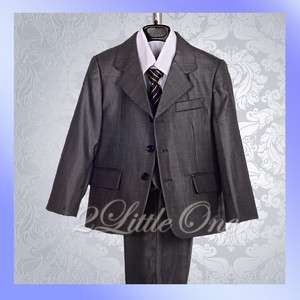 Boys 5pc Set Pinstripe Formal Suits Outfits Christening Wedding 2T 7 