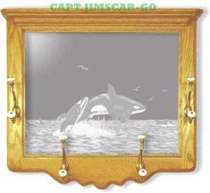 Orca Whales Etched Mirror Wildlife Art Framed Coat Rack  