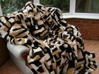 Luxury real RABBIT FUR throw blanket , multicolour , 220 x 200 cm 
