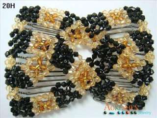 1X EZ BLACK Stretchy BICONE Beaded Hair Comb/Clips 20H  