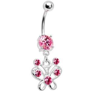  Pink Cubic Zriconia Butterfly Belly Ring Jewelry