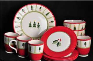 Fitz and Floyd NEW 16 PC Timberline Holiday Plates Christmas 