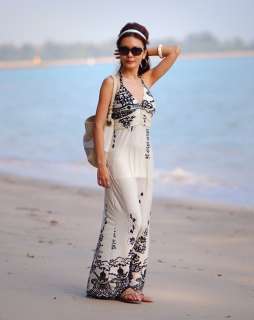 New Ladies Ivory Floral Summer Holiday Beach Party Long Maxi Dress Sz 