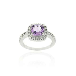 925 Silver 1.65ct Amethyst & Diamond Accent Square Ring  