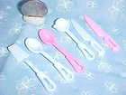 Barbie Doll Size KITCHEN COOKING UTENSILS White & PINK Knives Spatula 
