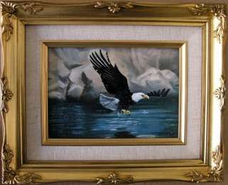 Framed Oil Painting White Bald Eagle 9x11 in.  