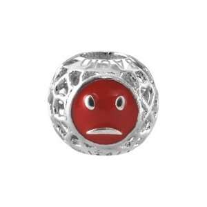 Bacio Italian Enamel Bead Fancy Enamel Red Sad Face Charm. Compatible 