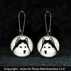 Siberian Husky Sled Dog Button Earrings Picture Jewelry