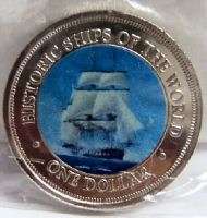 COOK ISLANDS USS CONSTITUTION SHIP COLOR COIN UNC  