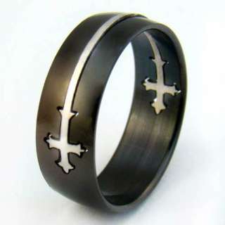b9150 Womens Black Size 10 Stainless 316L Steel Cross Ring Fashion 