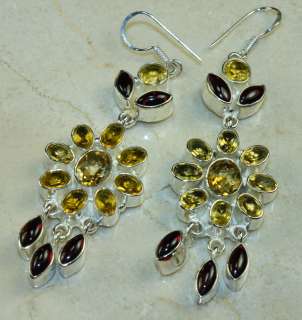 CITRINE TOURMALINE .925 Silver Earrings 2 7/8  