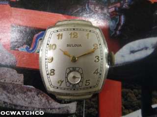 Vintage 1950s Mans Bulova 17 Jewels Silver Dial One Year Warranty 