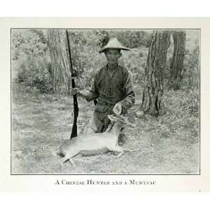 1920 Print Chinese Hunter Muntjac Mastreani Barking Deer Rifle Hunting 
