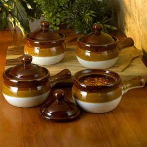 New 8 pc set Savinio Onion Soup Crocks Bowls Covered Handles Lids 