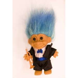  My Lucky JAZZ MUSICIAN Troll Doll w/Trumpet (Blue Hair 