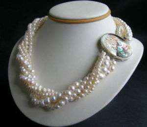 row White pearl necklace Cameo Beauty Clasp  