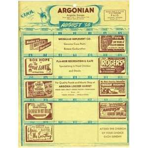  The Argonian Theatre Movie Poster Argonia Kansas 1950 