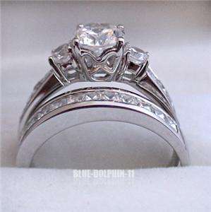 Real Genuine Solid 9ct White Gold Engagement Wedding Rings Set 
