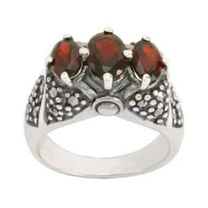    Sterling Silver Marcasite Triple Garnet Band Ring, Size 6 Jewelry