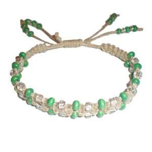  Green and Glass Beaded Hemp Anklet Surfer Hawaiian Style Jewelry