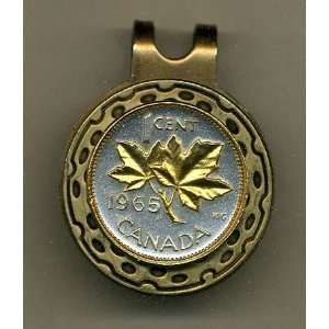   Gold on Sterling Silver Coin Ball Marker   Canadian penny Maple leaf