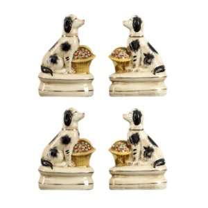 Black Pattern Paired Dogs with Basket Hand Painted Statue (Pack 2), 2 