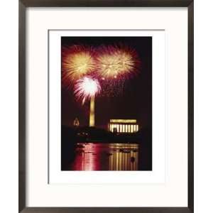 July 4th Fireworks over Washington Landmarks and the Potomac River 