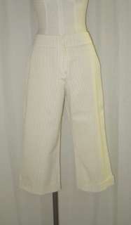 St. John Sport Blue Beige Cotton Seersucker Capri Pant Suit S  
