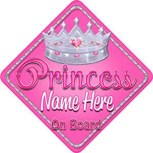 Personalised Baby On Board Car Sign Pink Glass Princess  