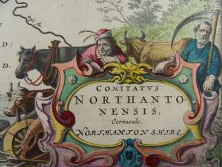 NORTHAMPTON LARGE COL. COPPER ENGRAVING MAP BLAEU 1647  