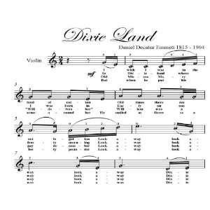  Dixie Land Easy Violin Sheet Music Traditional American 
