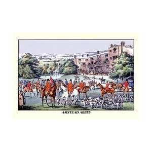 Fox Hunters Gather at Amstead Abbey 12x18 Giclee on canvas