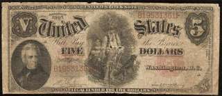 1907 $5 DOLLAR BILL LEGAL TENDER UNITED STATES RED SEAL NOTE 