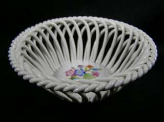 HEREND Open Weave Basket / Bowl   Floral Pattern  