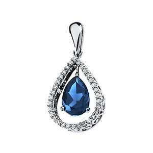  14K White Gold Sapphire and Diamond Pendant Jewelry