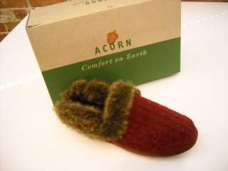 ACORN Merino Marvel RED WOOL TWEED Fur Slippers 8 9 LG  