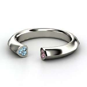 Two Hearts Ring, Sterling Silver Ring with Pink Tourmaline & Blue 