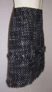 PHILIPPE ADEC Black White Wool Frayed Wear to Work Versatile Skirt 10 