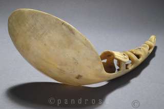 AntiqueTlingit ritual Ladle carved sheep horn w/abalone  