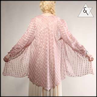   PINK KIMONO BED JACKET Vtg 90s Boho Festival Chiffon Blush Coat  