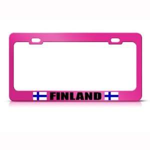 Finland Finnish Flag Pink Country Metal license plate frame Tag Holder