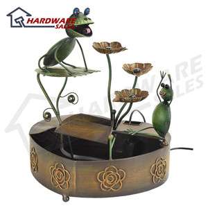 Hand Painted All Metal Frogs Flowers Water Fountain NEW  