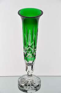 Waterford Crystal Lismore Emerald Green Cut to Clear Bud Vase 9 New 