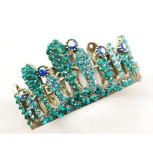 Aqua Blue Czech Crystal Rhinestone Queen Princess Crown Bangle 